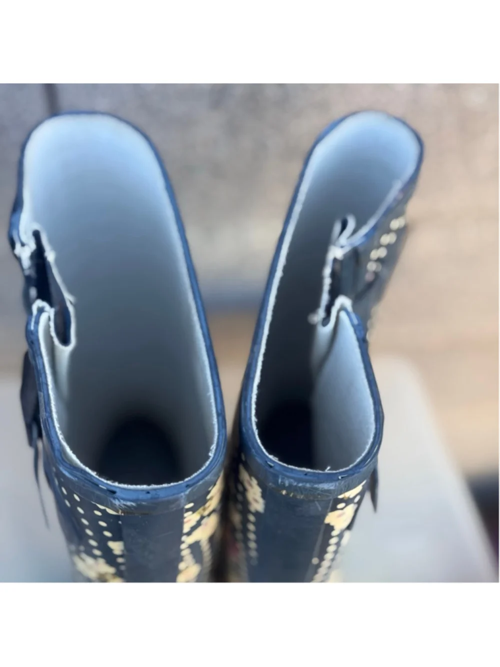 Metona Black Floral Polka Dot Rain Women's Boots Size 7